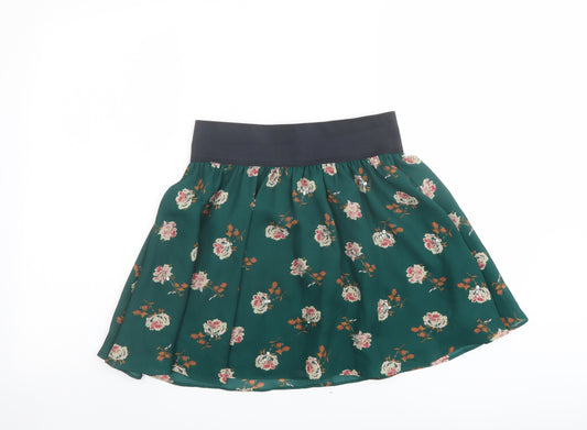I Love H81 Womens Green Floral Polyester Skater Skirt Size M