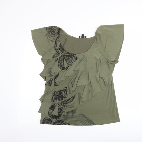 AB Studio Womens Green Geometric Polyester Basic Blouse Size L Boat Neck