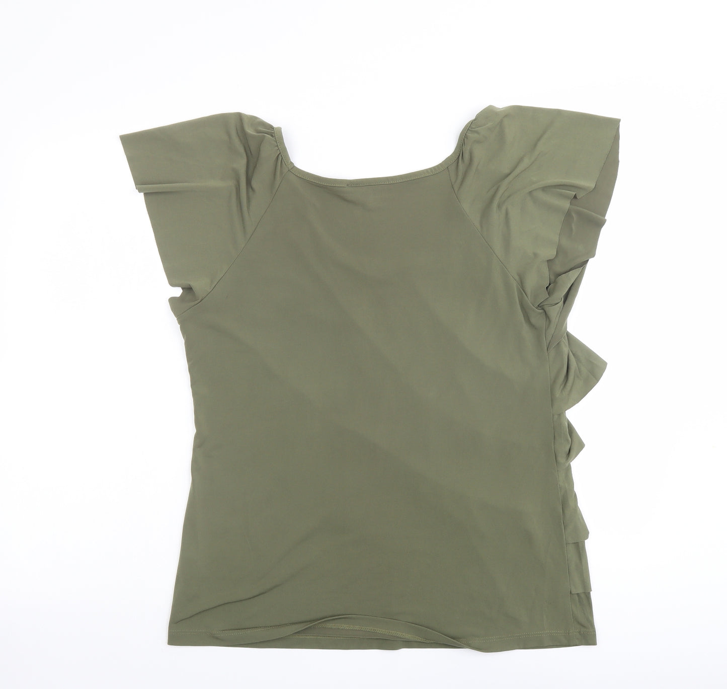 AB Studio Womens Green Geometric Polyester Basic Blouse Size L Boat Neck