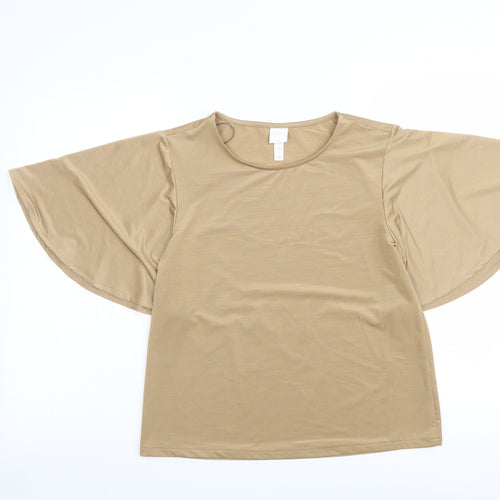 H&M Womens Beige Polyester Basic T-Shirt Size S Round Neck - Batwing Sleeves