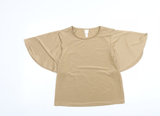H&M Womens Beige Polyester Basic T-Shirt Size S Round Neck - Batwing Sleeves