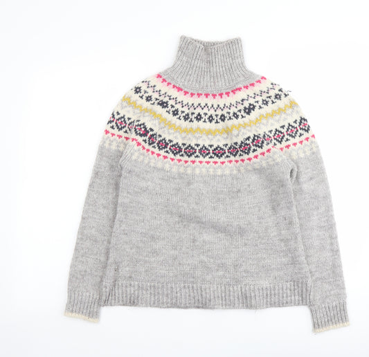 Joules Womens Grey High Neck Fair Isle Acrylic Pullover Jumper Size 6
