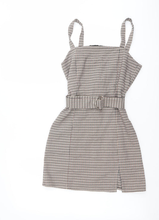 Pull&Bear Womens Multicoloured Plaid Polyester Pinafore/Dungaree Dress Size S Square Neck Zip
