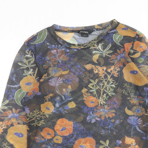Monki Womens Multicoloured Floral Polyester Basic T-Shirt Size S Round Neck