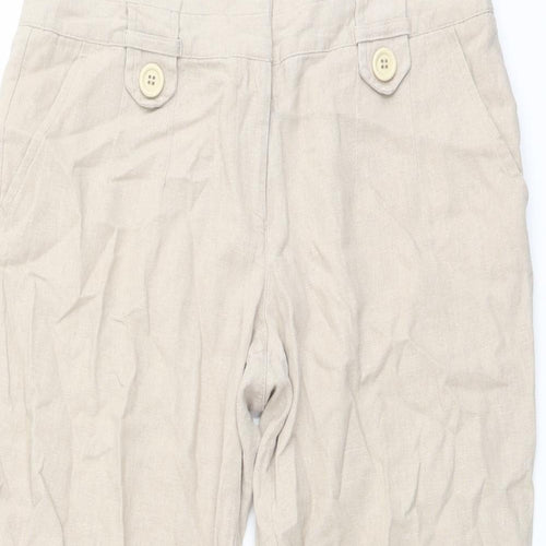 M&Co Womens Beige Linen Cropped Trousers Size 10 L20 in Regular Button