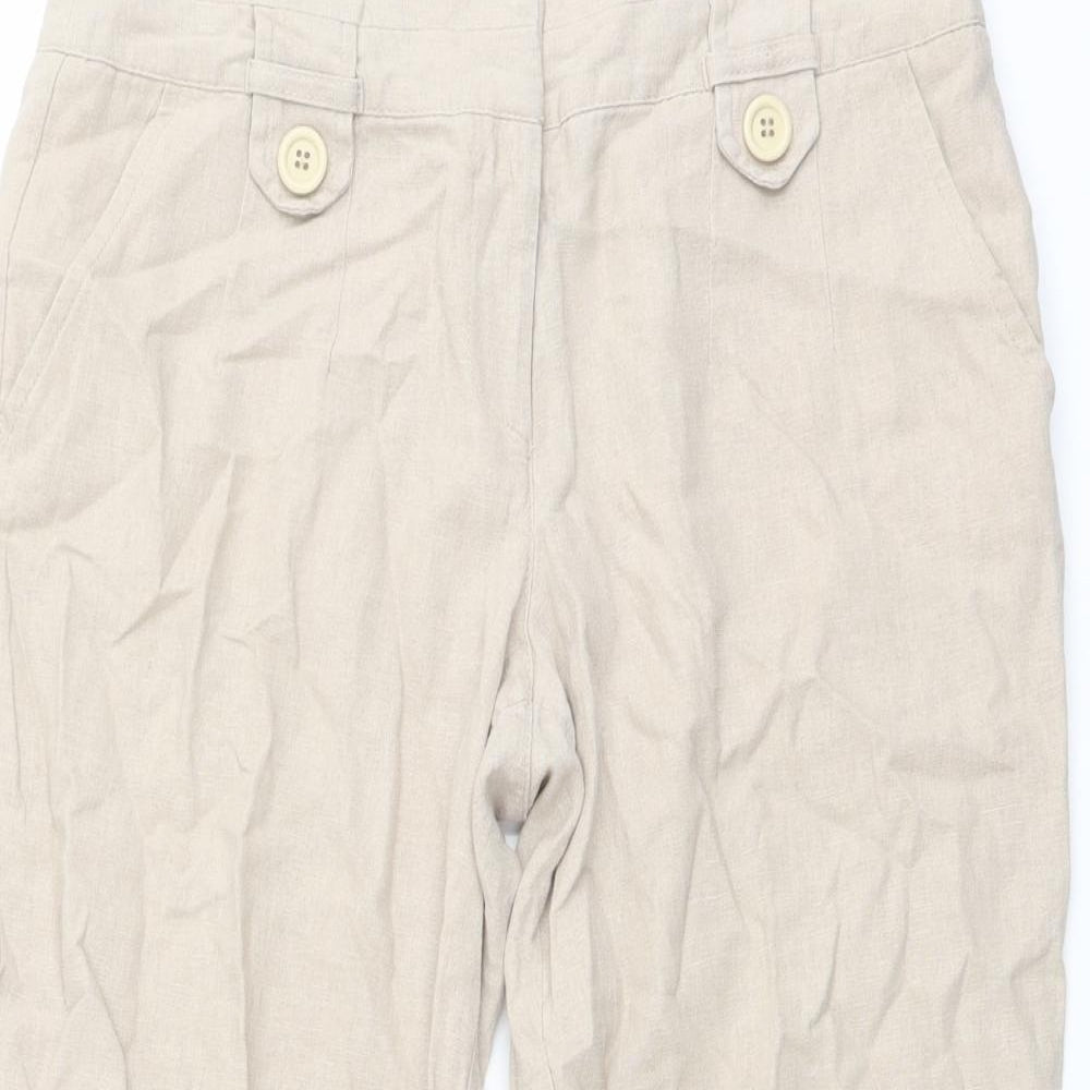 M&Co Womens Beige Linen Cropped Trousers Size 10 L20 in Regular Button