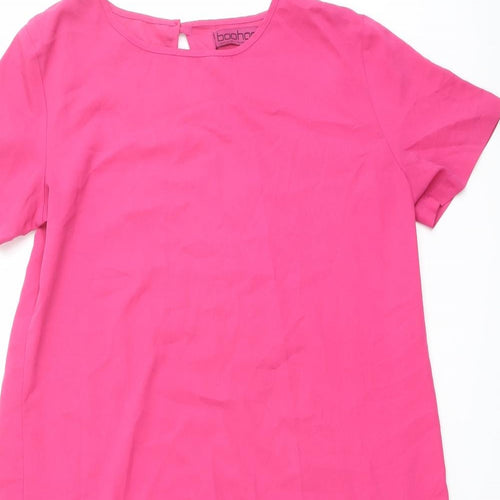 Boohoo Womens Pink Polyester T-Shirt Dress Size 14 Round Neck Pullover