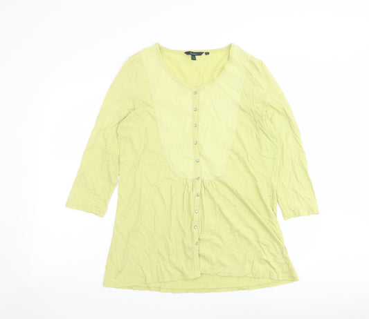 Boden Womens Green Cotton Basic Button-Up Size 16 V-Neck