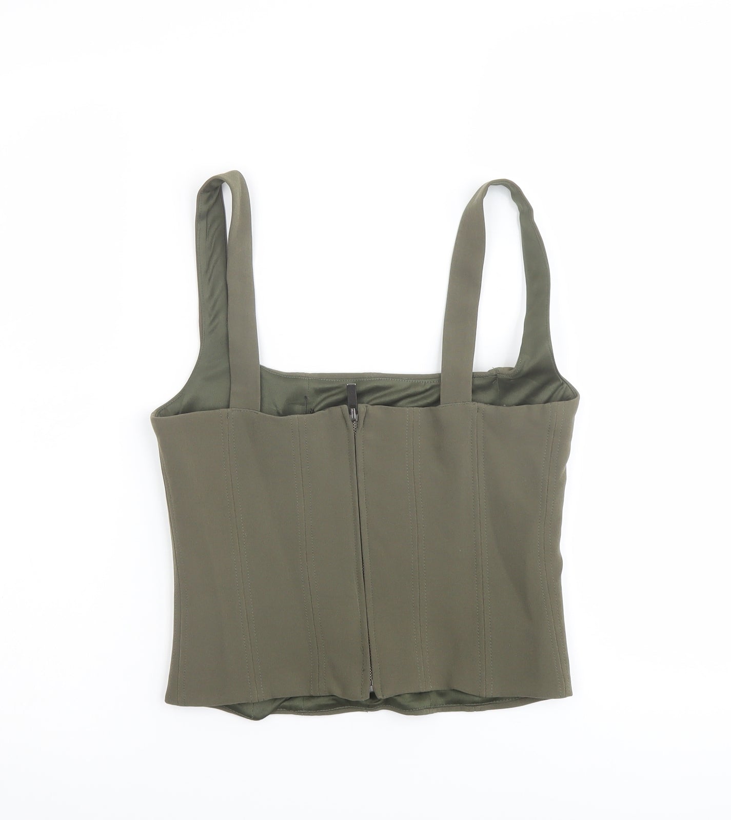 Zara Womens Green Polyester Basic Tank Size XS Square Neck