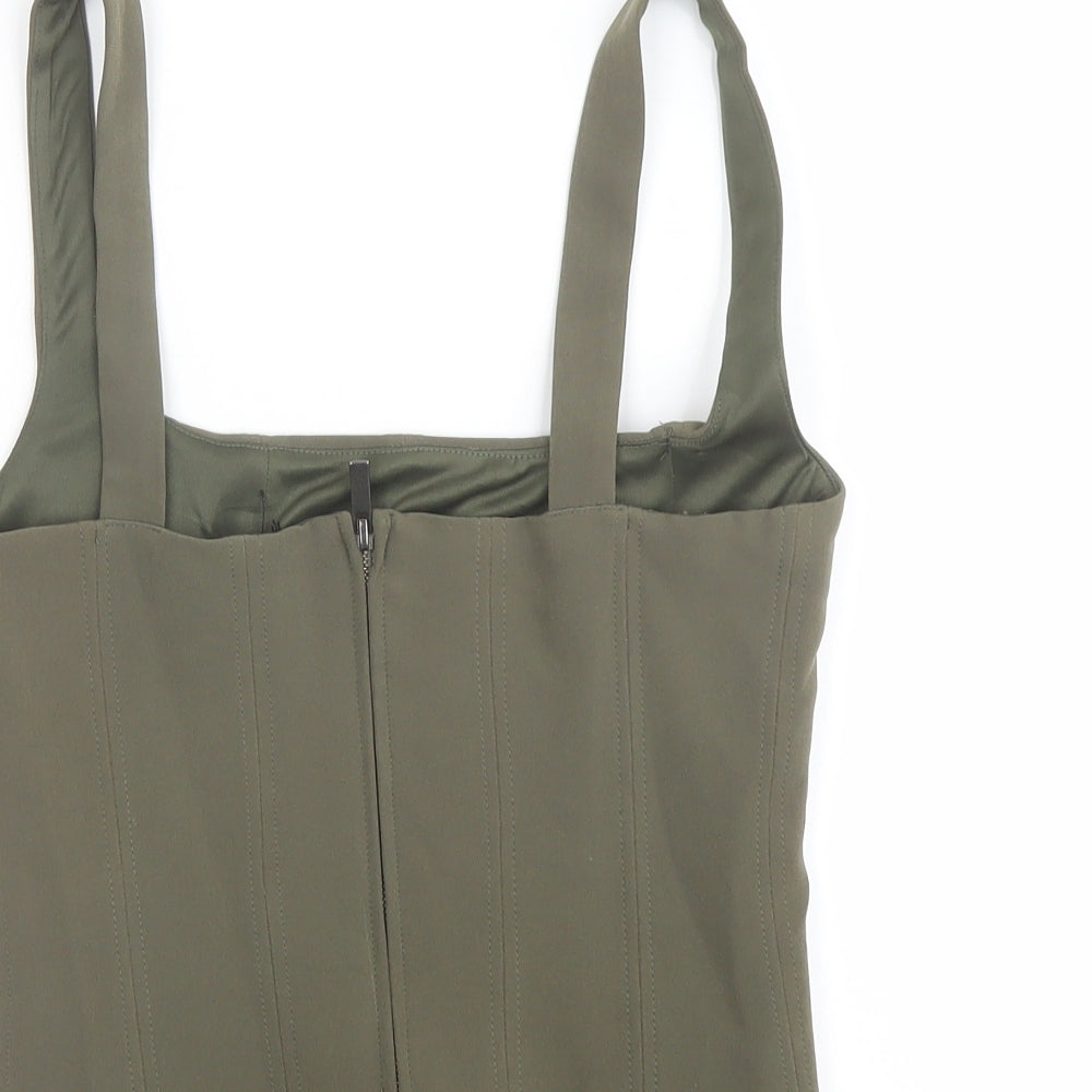Zara Womens Green Polyester Basic Tank Size XS Square Neck