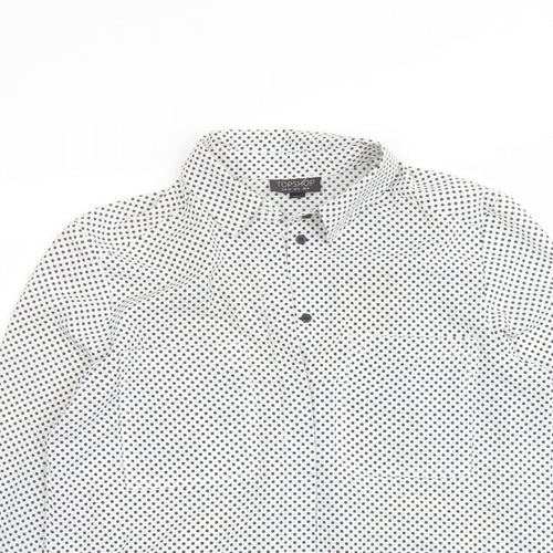Topshop Womens White Polka Dot Polyester Basic Button-Up Size 8 Collared