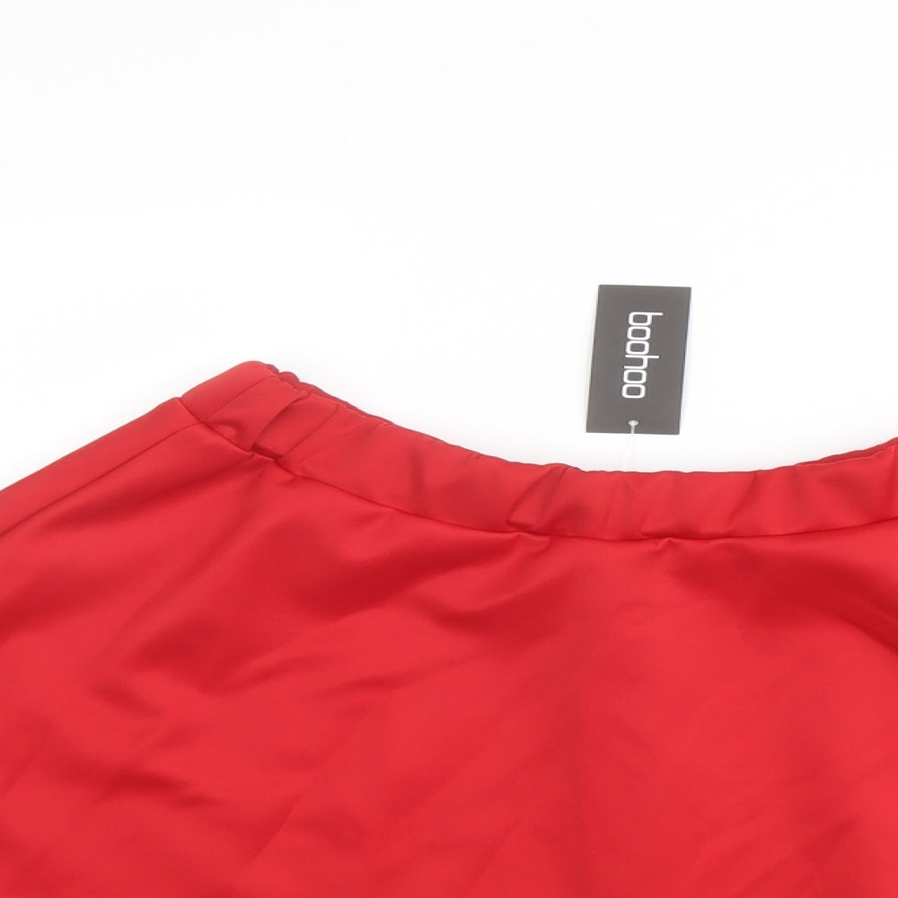 Boohoo Womens Red Polyester Skater Skirt Size 16