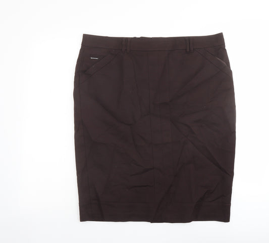 Autograph Womens Brown Cotton Straight & Pencil Skirt Size 16 Zip