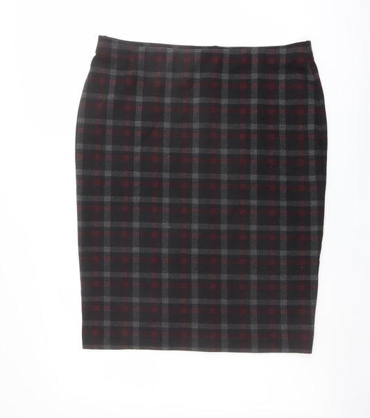 Marks and Spencer Womens Black Plaid Viscose Straight & Pencil Skirt Size 16