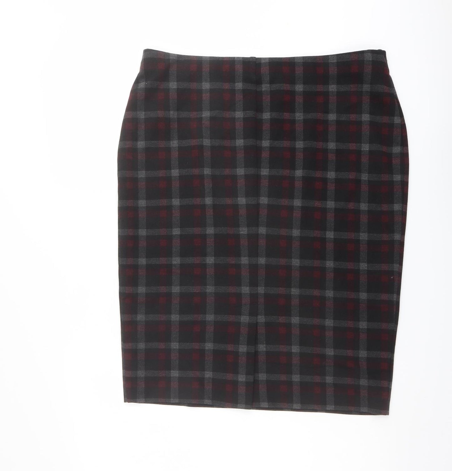 Marks and Spencer Womens Black Plaid Viscose Straight & Pencil Skirt Size 16
