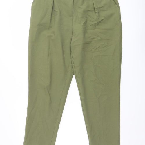 Warehouse Womens Green Polyester Carrot Trousers Size 12 L25 in Regular Button