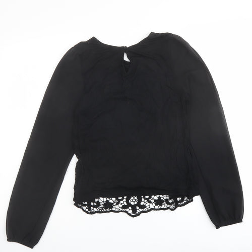Warehouse Womens Black Viscose Basic Blouse Size 10 Round Neck - Lace Front