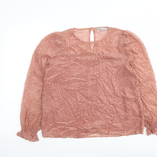 Oliver Bonas Womens Pink Animal Print Polyamide Basic Blouse Size 10 Round Neck