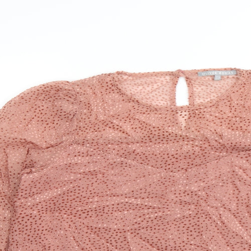 Oliver Bonas Womens Pink Animal Print Polyamide Basic Blouse Size 10 Round Neck