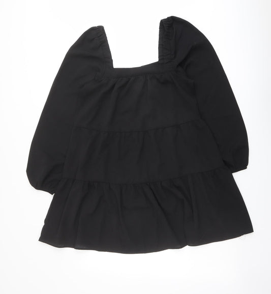 ASOS Womens Black Polyester Skater Dress Size 10 Square Neck Pullover