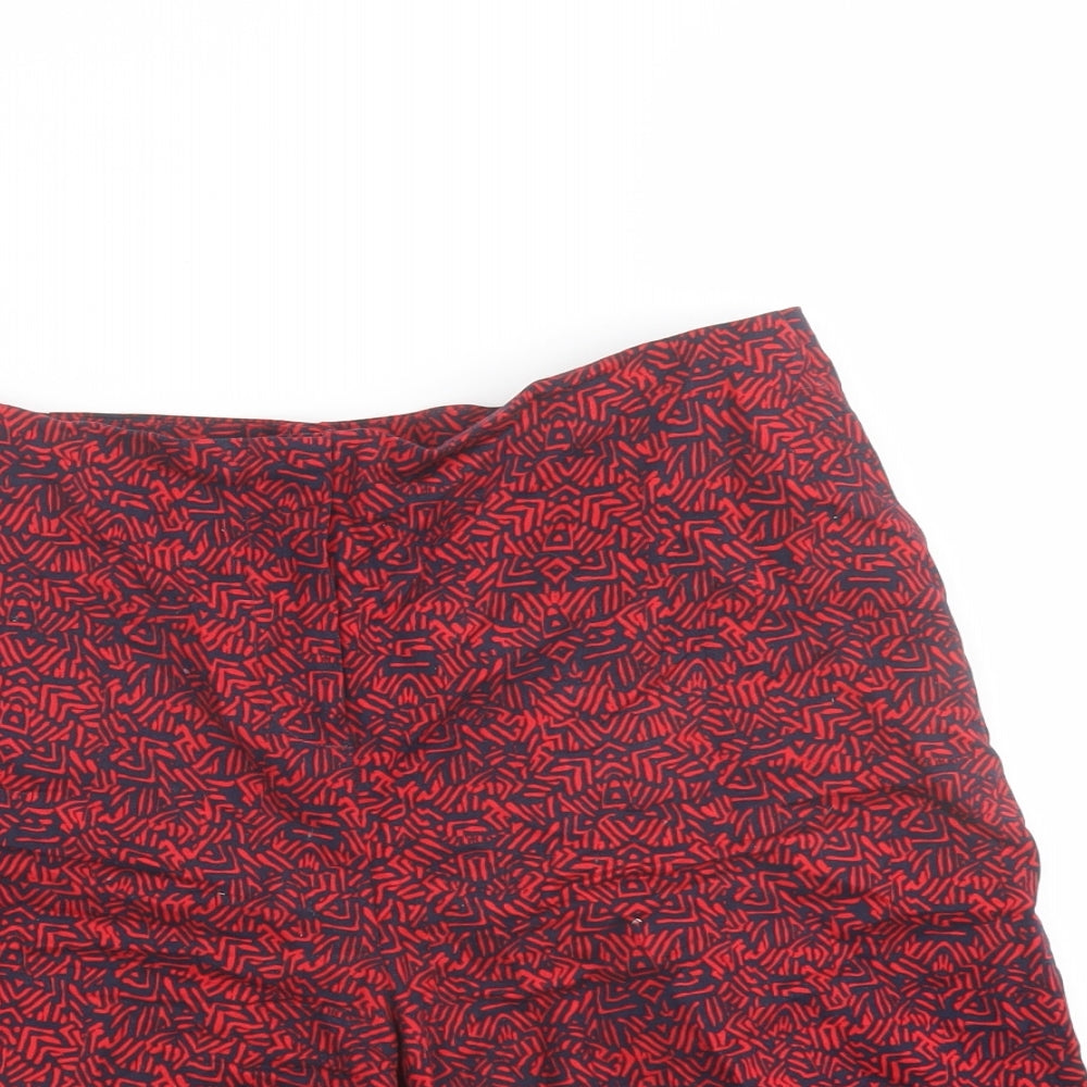 NEXT Womens Red Geometric Cotton Basic Shorts Size 8 L5 in Regular Button - Scallop Hem