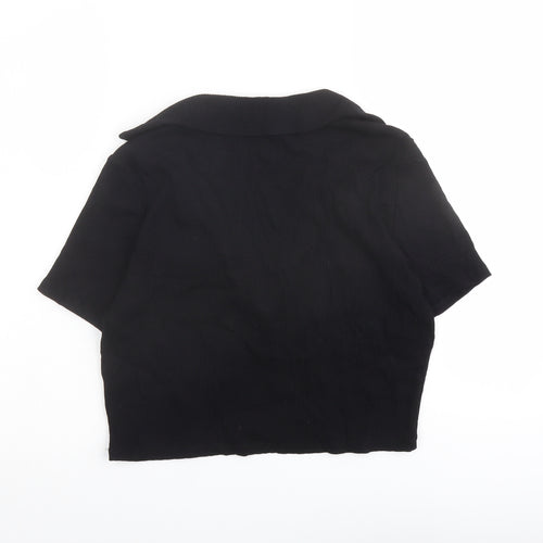 Monki Womens Black Viscose Cropped Polo Size L Collared - Ribbed