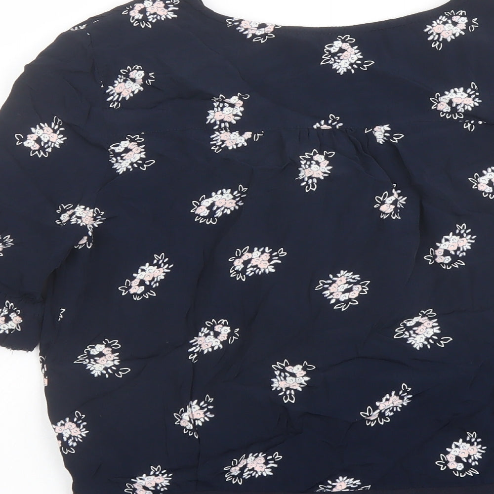 Jack Wills Womens Blue Floral Polyester Basic Blouse Size 8 V-Neck