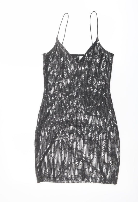H&M Womens Black Polyester Bodycon Size XS V-Neck Pullover