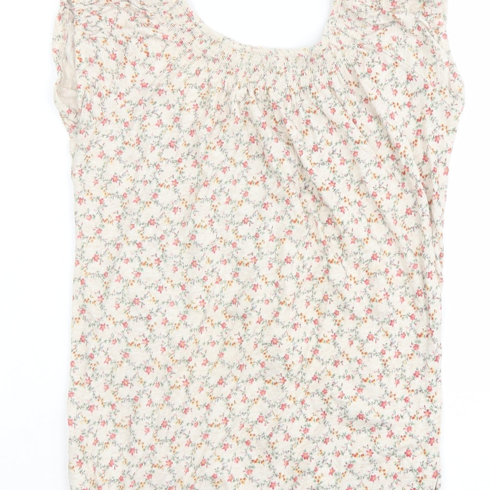 New Look Womens Beige Floral Cotton Basic Tank Size 10 Round Neck