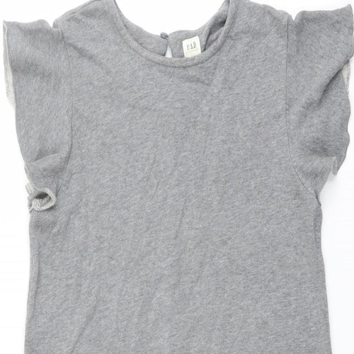 Gap Girls Grey Cotton Shift Size 10 Years Round Neck Button - Lace Detail