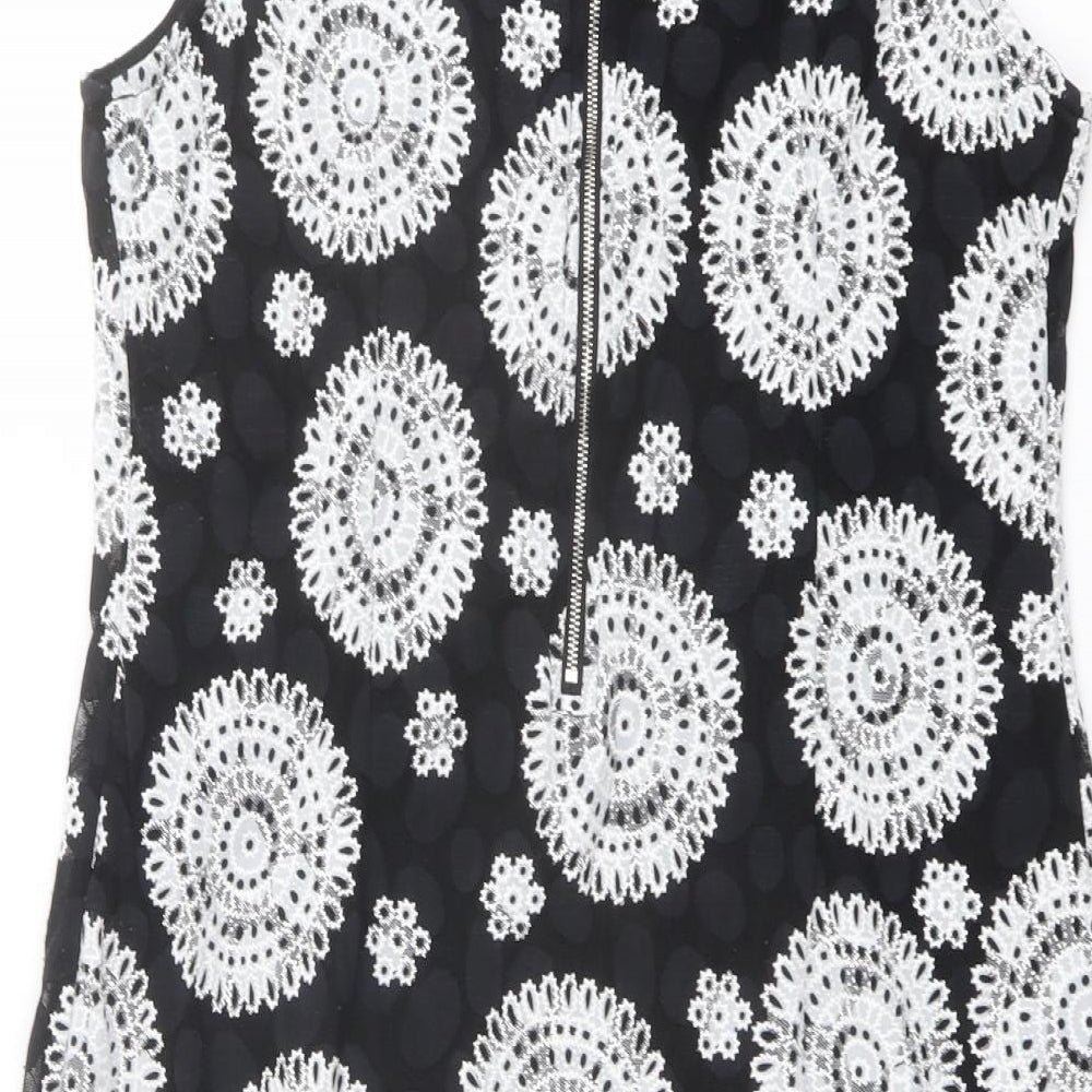 Apricot Womens Black Geometric Polyester Tank Dress Size 14 Round Neck Zip