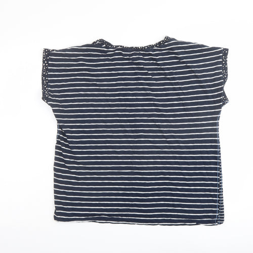 White Stuff Womens Blue Striped Cotton Basic T-Shirt Size 16 V-Neck