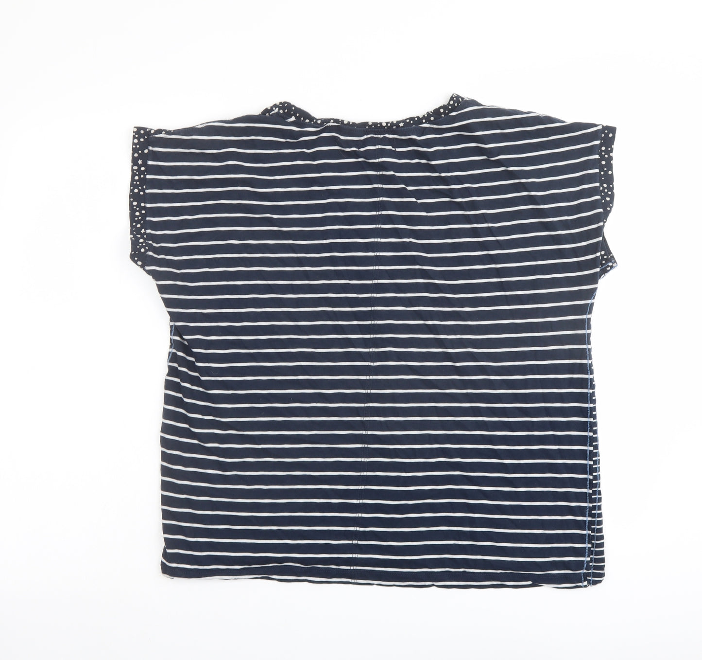 White Stuff Womens Blue Striped Cotton Basic T-Shirt Size 16 V-Neck