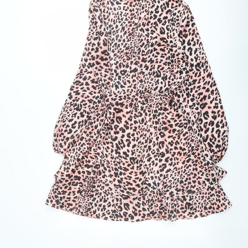 Quiz Womens Pink Animal Print Polyester A-Line Size 10 Round Neck Zip - Leopard Print