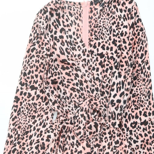Quiz Womens Pink Animal Print Polyester A-Line Size 10 Round Neck Zip - Leopard Print