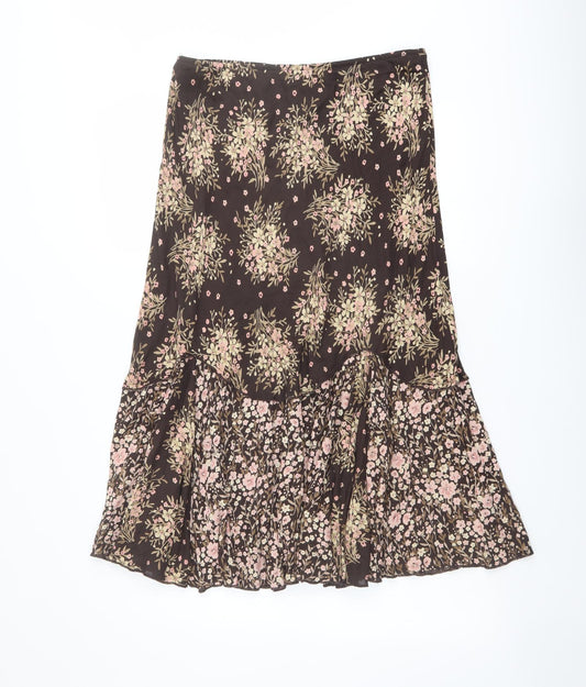 Per Una Womens Brown Floral Polyester A-Line Skirt Size 14