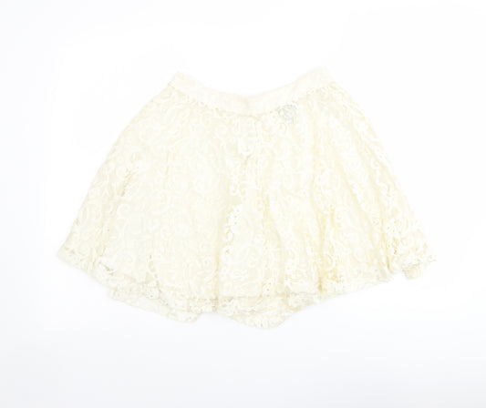 H&M Womens Ivory Cotton Mini Skirt Size S Zip