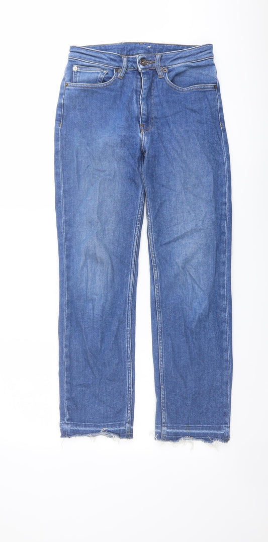 Jigsaw Womens Blue Cotton Straight Jeans Size 26 in L26 in Regular Button - Frayed Hem