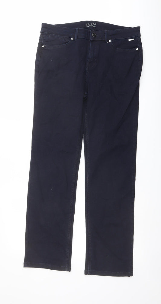Per Una Womens Blue Cotton Straight Jeans Size 14 L29 in Regular Button