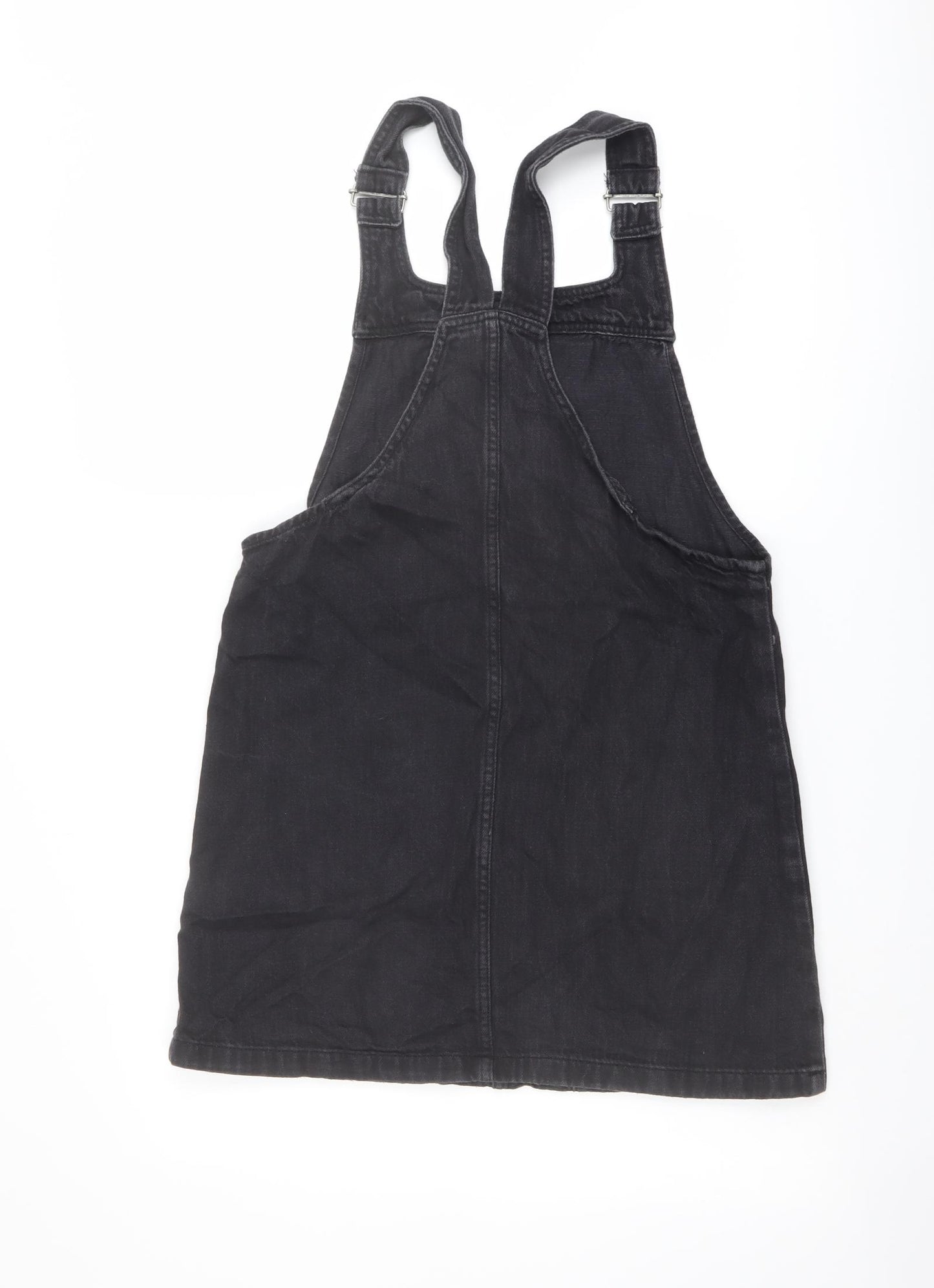Topshop Womens Grey Cotton Pinafore/Dungaree Dress Size 12 Square Neck Pullover