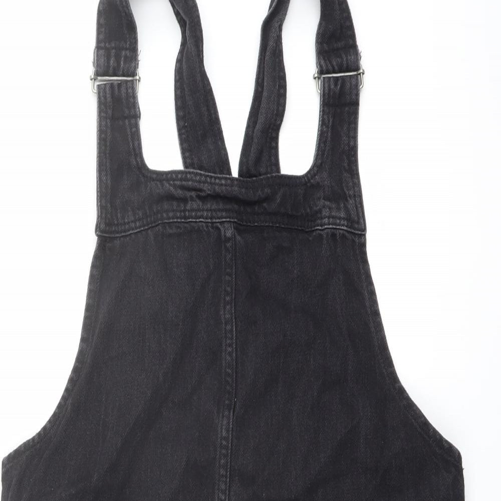 Topshop Womens Grey Cotton Pinafore/Dungaree Dress Size 12 Square Neck Pullover