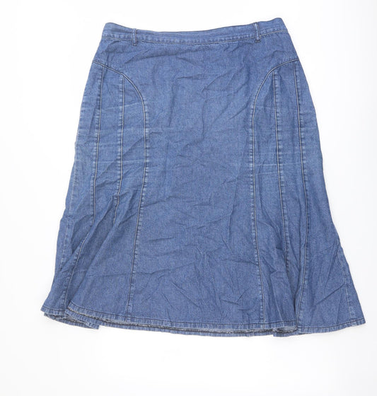 Marks and Spencer Womens Blue Cotton A-Line Skirt Size 16 Zip