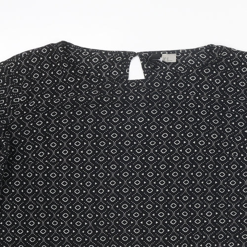 Divided by H&M Womens Black Geometric Viscose Basic Blouse Size 12 Round Neck