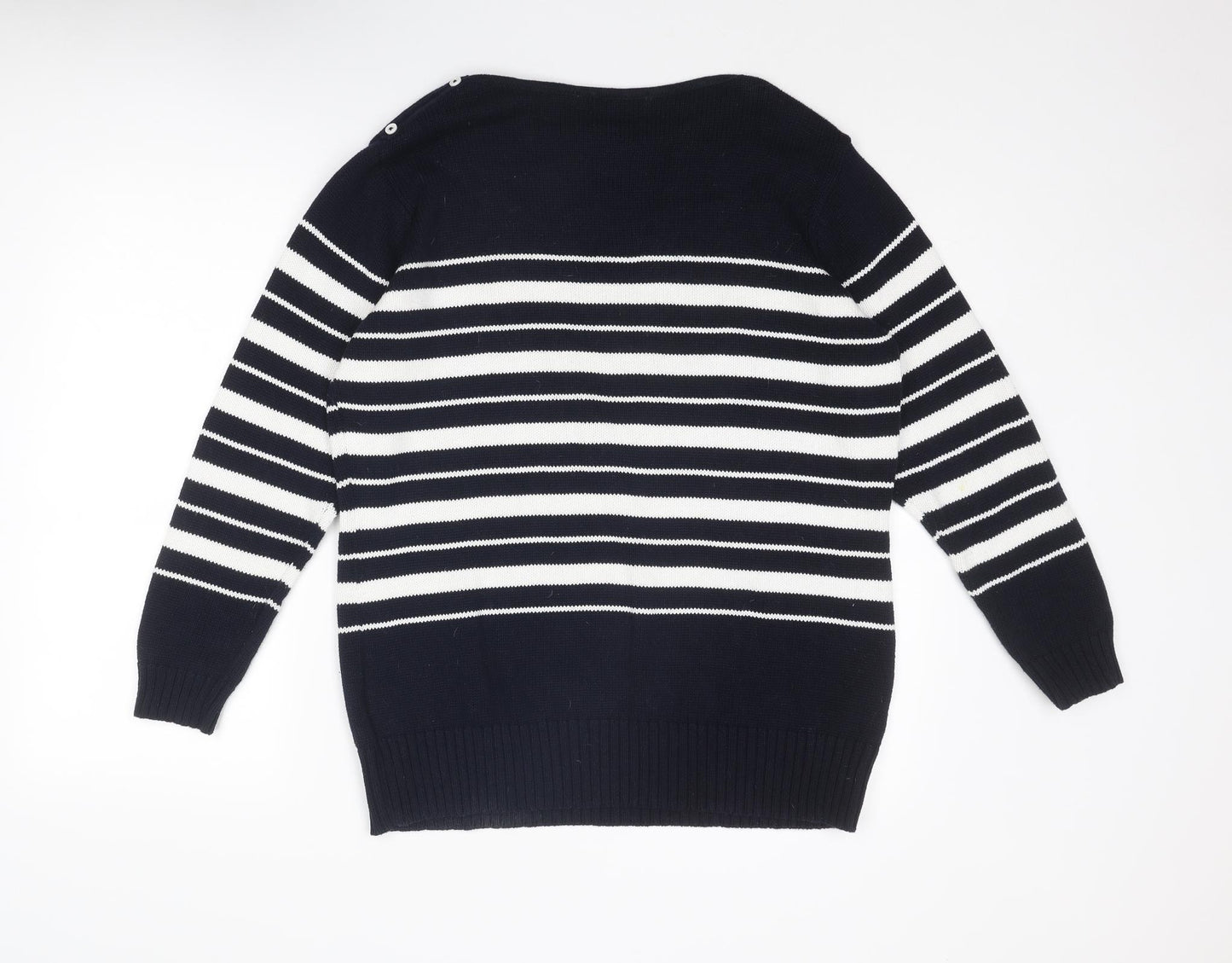 EWM Womens Blue Round Neck Striped Cotton Pullover Jumper Size 22 - Size 22-24