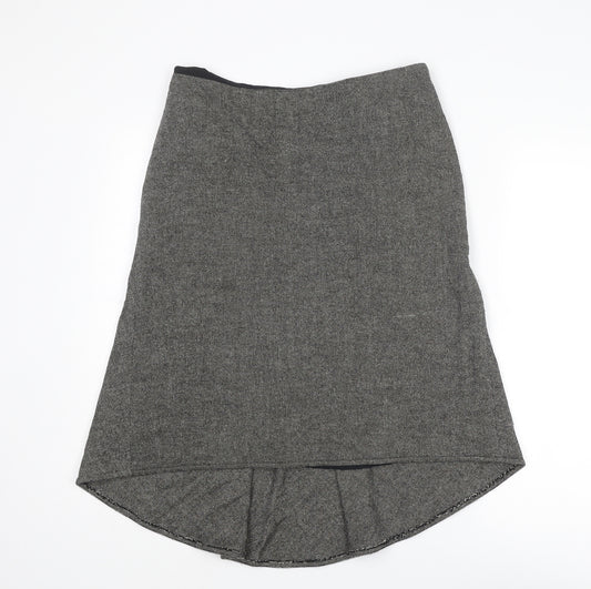agnès b. Womens Black Geometric Wool A-Line Skirt Size 14 Zip