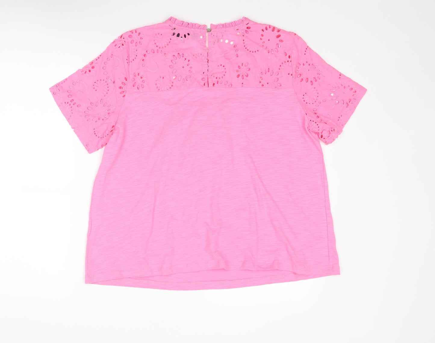 Hepburn Womens Pink Cotton Basic Blouse Size XL Round Neck - Broderie Anglaise