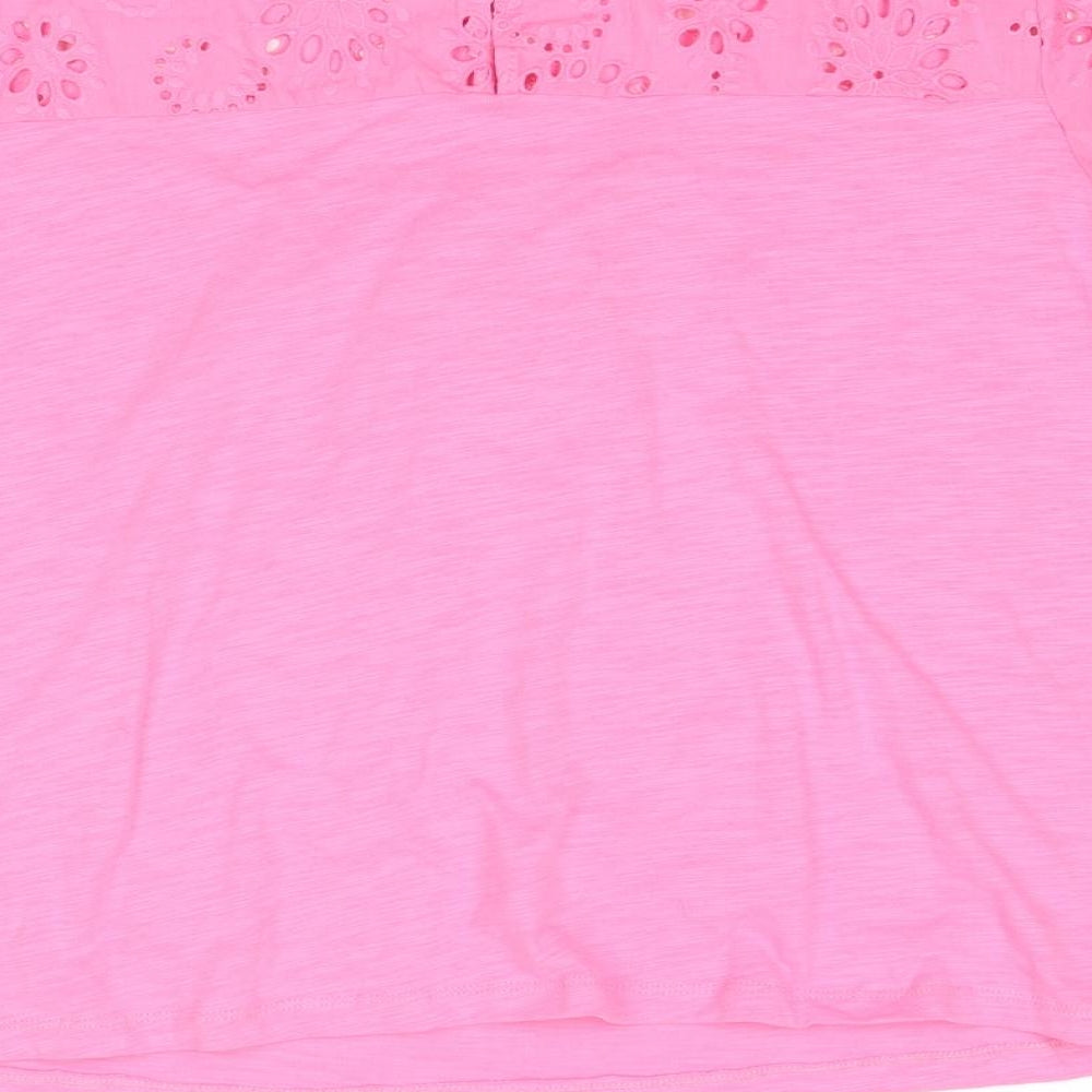 Hepburn Womens Pink Cotton Basic Blouse Size XL Round Neck - Broderie Anglaise