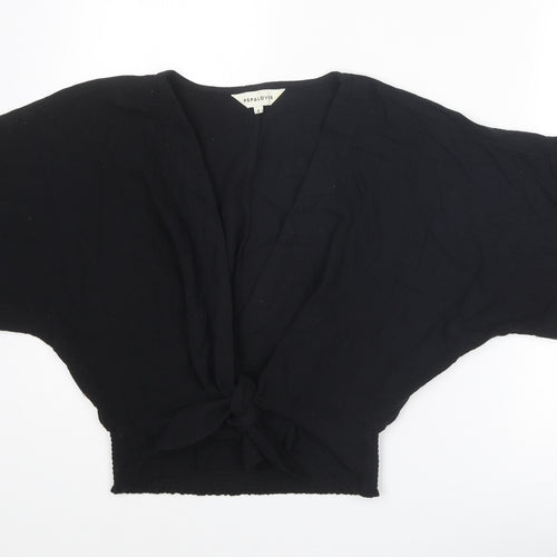 Pepaloves Womens Black Cotton Basic Blouse Size S V-Neck