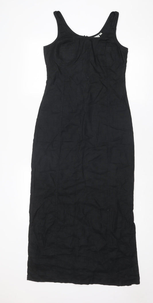 Hennes Womens Black Linen Tank Dress Size 8 Round Neck Zip