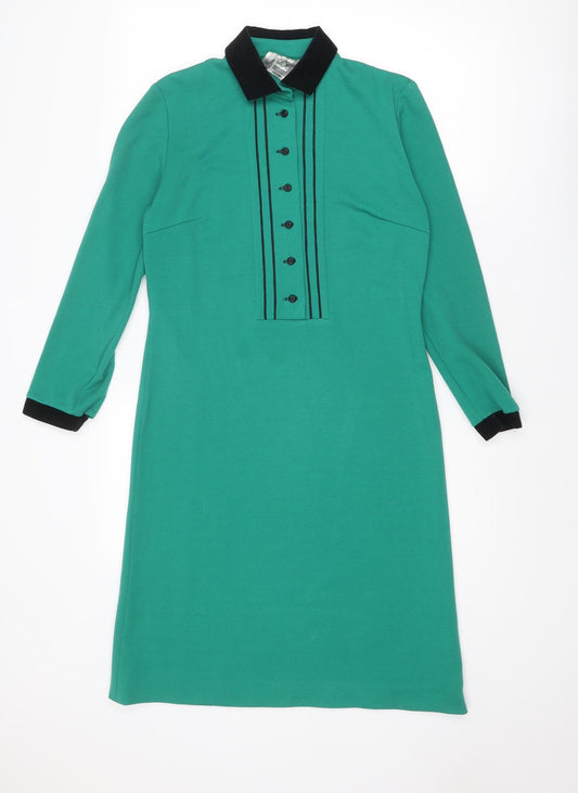 Ladies Pride Womens Green Polyester Shirt Dress Size 10 Collared Button